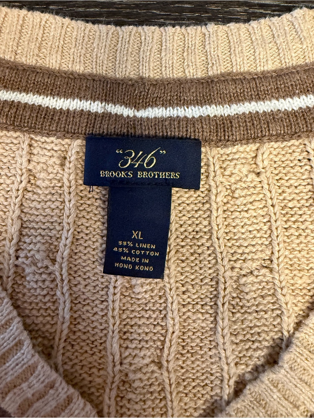 Brooks Brothers 346 Men's XL Beige Linen Cotton Cable Knit Cricket Sweater - Picture 5 of 9
